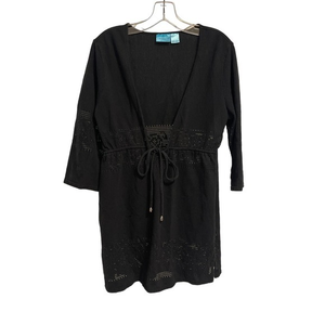 Kim Rogers Black‎ Deep V Cover Up 3/4 Sleeve Size Large Pre-Owned